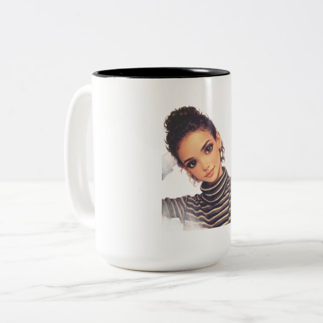 Café Em Dois Tons Caneca de Luxo de Boneca de Moda – Ilustração Eleg (Frente Esquerda)
