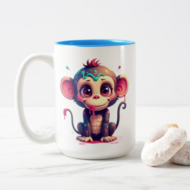 Café Em Dois Tons Caneca de Macaco com Salpico de Tinta de Desenho A (Com Donut)