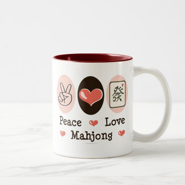 Café Em Dois Tons Caneca de Mahjong do amor da paz (Direita)