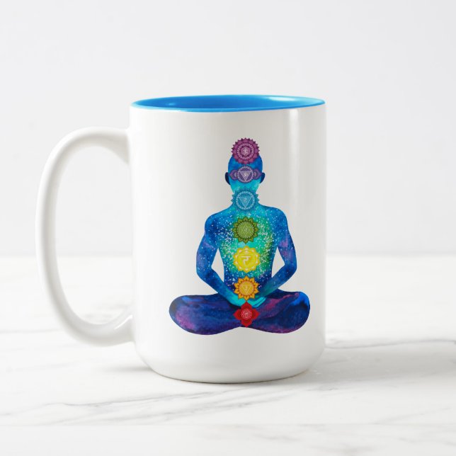 Café Em Dois Tons Caneca de Meditação Chakra Colorida (Esquerda)