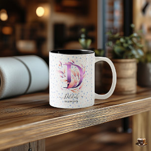 Café Em Dois Tons Caneca de Monograma Floral Boho Chic Abstrato Eleg