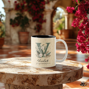 Café Em Dois Tons Caneca de Monograma Floral Boho Chic Graciosa para