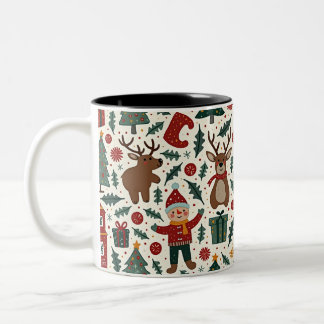 Café Em Dois Tons Caneca de Natal com um padrão cheio de felicidade