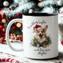 Caneca de Natal Corgi – Luzes Piscando & Cacau
