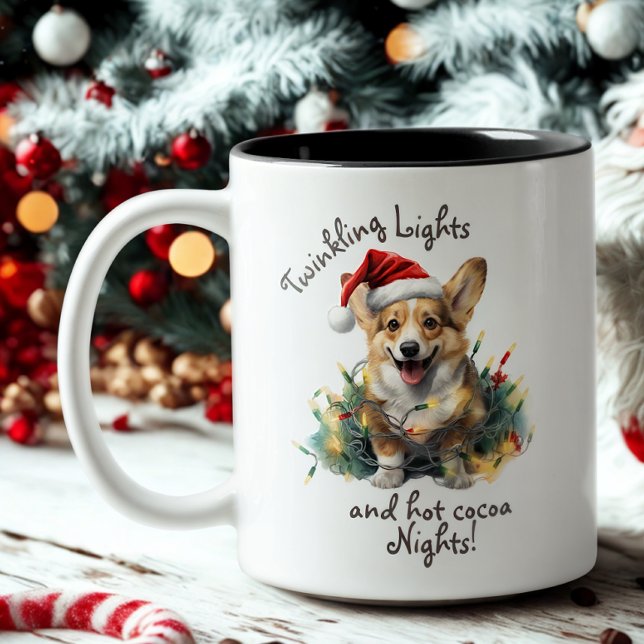Café Em Dois Tons Caneca de Natal Corgi – Luzes Piscando & Cacau (Criador carregado)