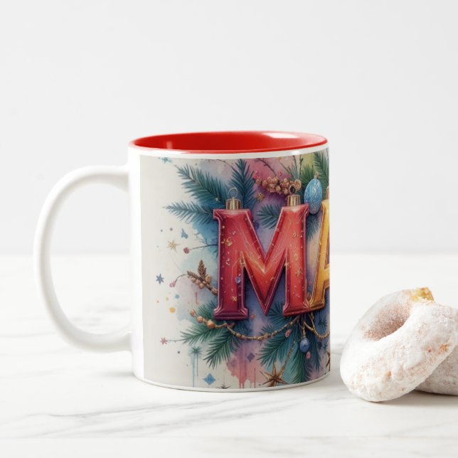 Café Em Dois Tons Caneca de Natal da Mamãe (Com Donut)