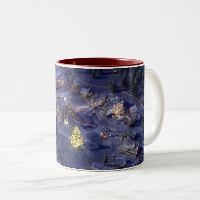 Café Em Dois Tons Caneca de Natal da Vila das Montanhas (Frente Esquerda)