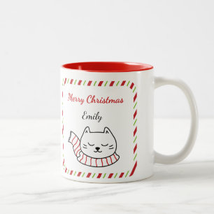 Café Em Dois Tons Caneca de Natal de Gato Fofo Personalizada