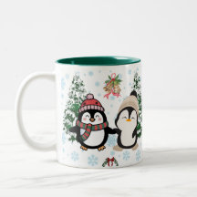 Caneca de Natal de Pinguins Fofos
