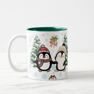Café Em Dois Tons Caneca de Natal de Pinguins Fofos