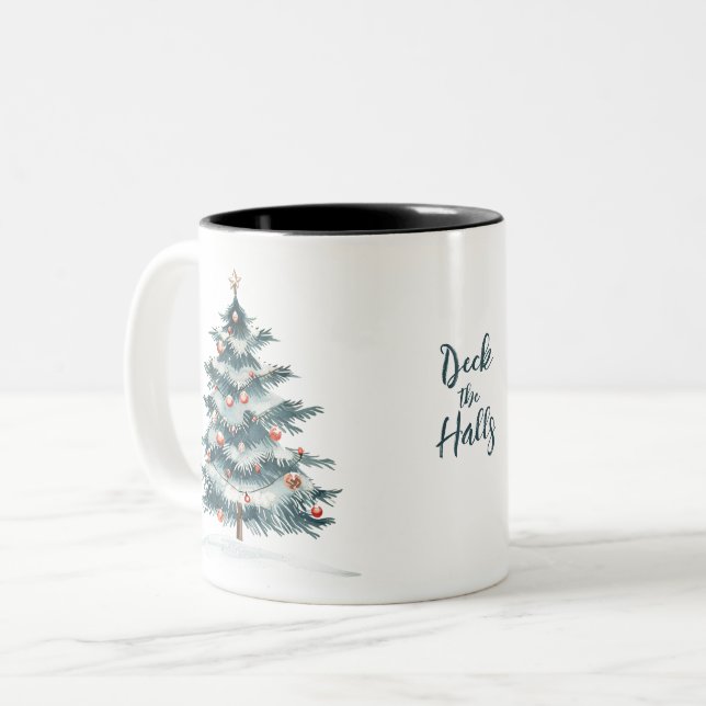 Café Em Dois Tons Caneca de Natal | Design de Feriado Nórdico Russo (Frente Esquerda)