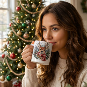 Café Em Dois Tons Caneca de Natal do Renas Cute