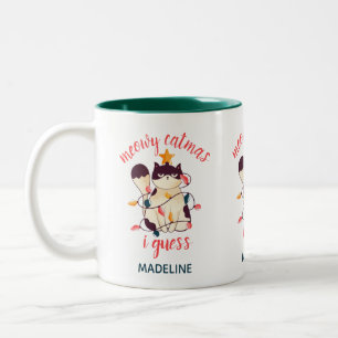 Café Em Dois Tons Caneca de Natal Felino Engraçado Pun Sarcástico