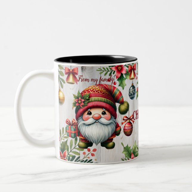 Café Em Dois Tons Caneca de Natal festiva com gnomos, vista sazonal (Esquerda)