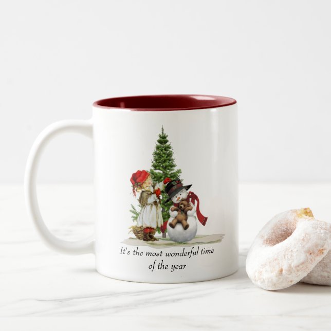 Café Em Dois Tons Caneca de Natal/Inverno (Com Donut)