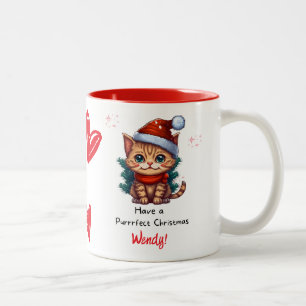 Café Em Dois Tons Caneca de Natal Personalizada com Tema de Gato