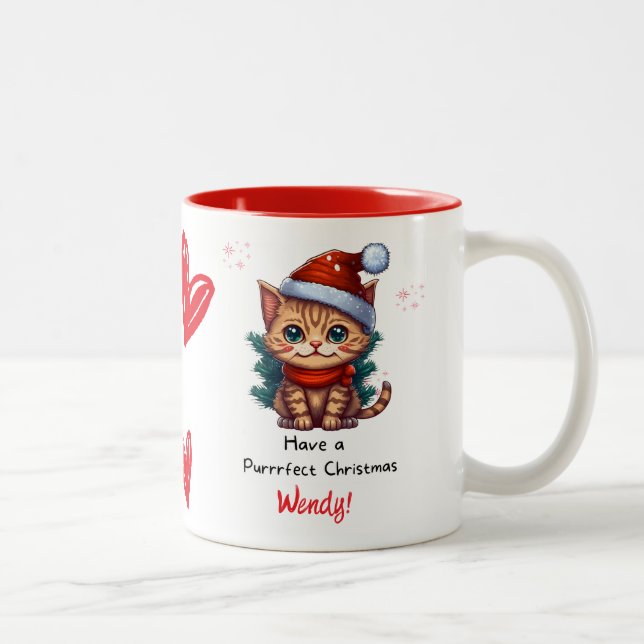 Café Em Dois Tons Caneca de Natal Personalizada com Tema de Gato (Direita)