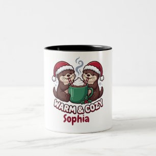 Café Em Dois Tons Caneca de Natal Personalizada de Lontras Quente