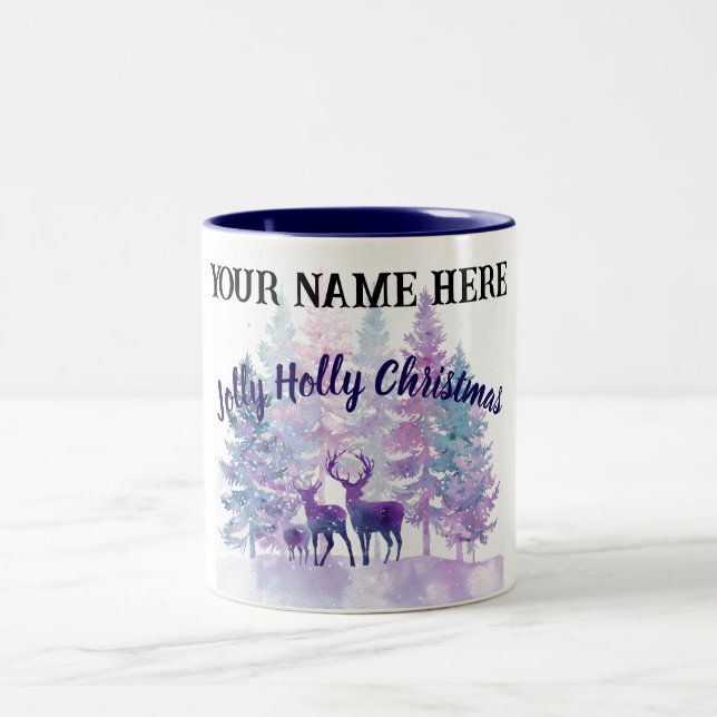 Café Em Dois Tons Caneca de Natal Personalizada – Design Jolly Holly (Centro)