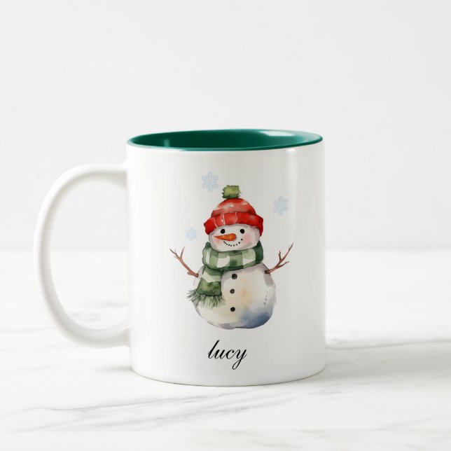 Café Em Dois Tons Caneca de Natal Personalizada Snowman (Esquerda)