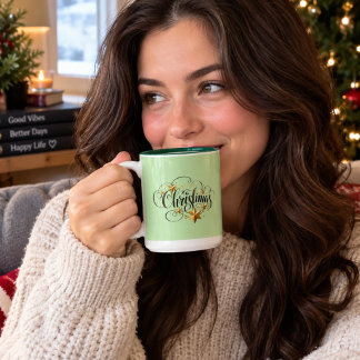 Café Em Dois Tons Caneca de Natal Verde Menta Elegante, Dourado Anti