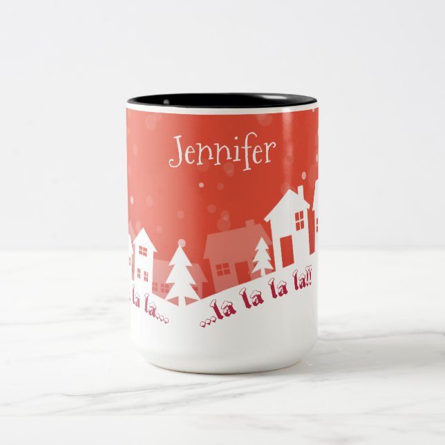 Café Em Dois Tons Caneca de Natal, Vermelho e Branco, Nome (Centro)