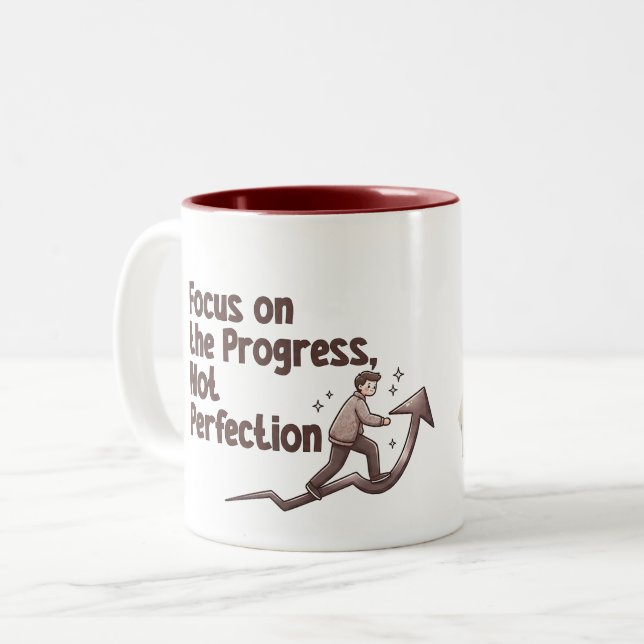 Café Em Dois Tons Caneca de Nome Personalizado Foco no Progresso Não (Frente Esquerda)