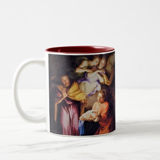 Café Em Dois Tons Caneca de Oração da Natividade Personalizável (Criador carregado)