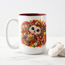 Caneca de ouriço fofo de outono, animal aconchegan