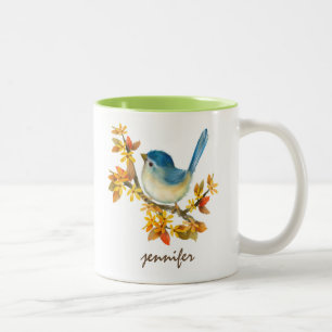 Café Em Dois Tons Caneca de Pássaro Azul Personalizada