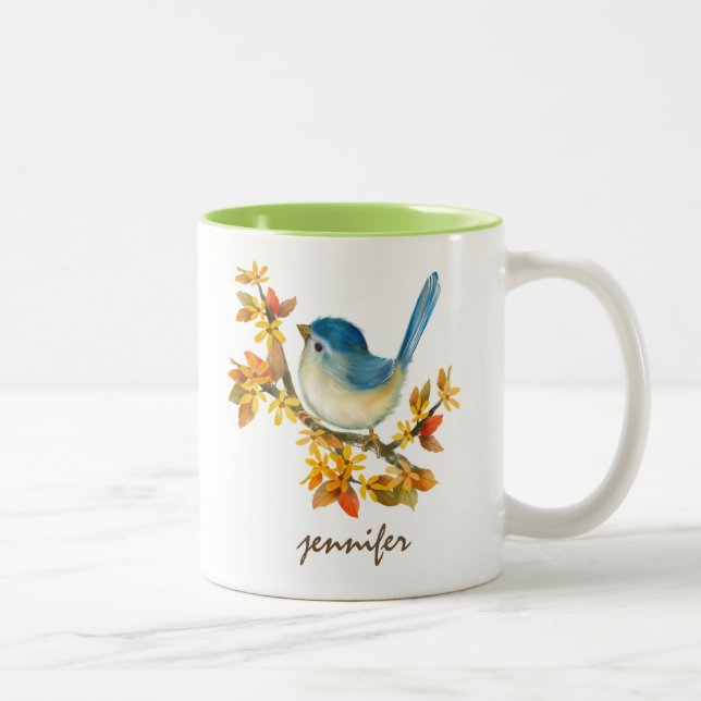 Café Em Dois Tons Caneca de Pássaro Azul Personalizada (Direita)