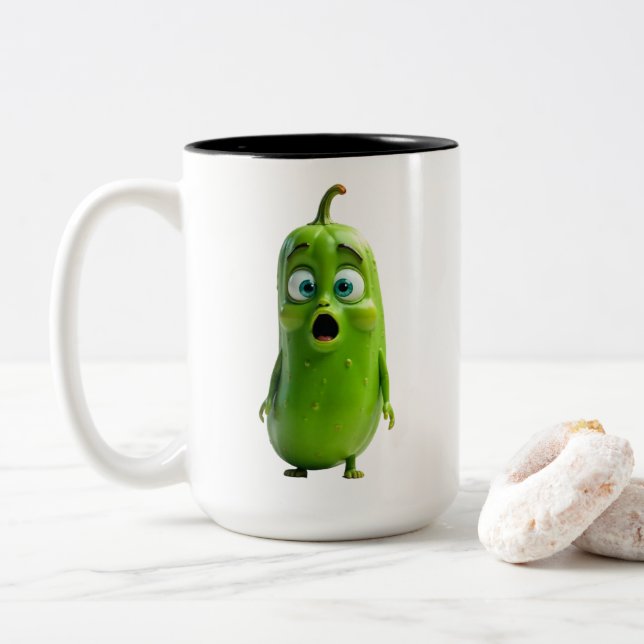 Café Em Dois Tons Caneca de Pepino Engraçado (Com Donut)