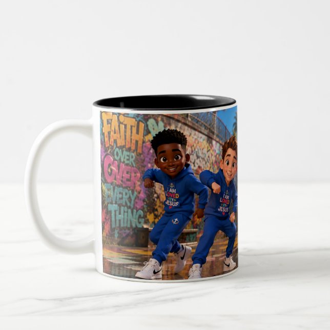 Café Em Dois Tons Caneca de personagem Fé acima de tudo (Esquerda)