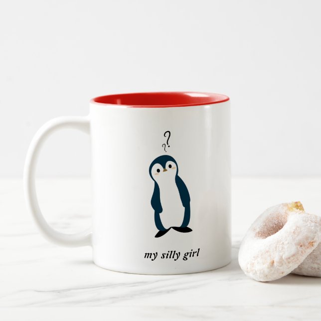 Café Em Dois Tons Caneca de Pinguim Confuso | Minha Garota Bobinha (Com Donut)