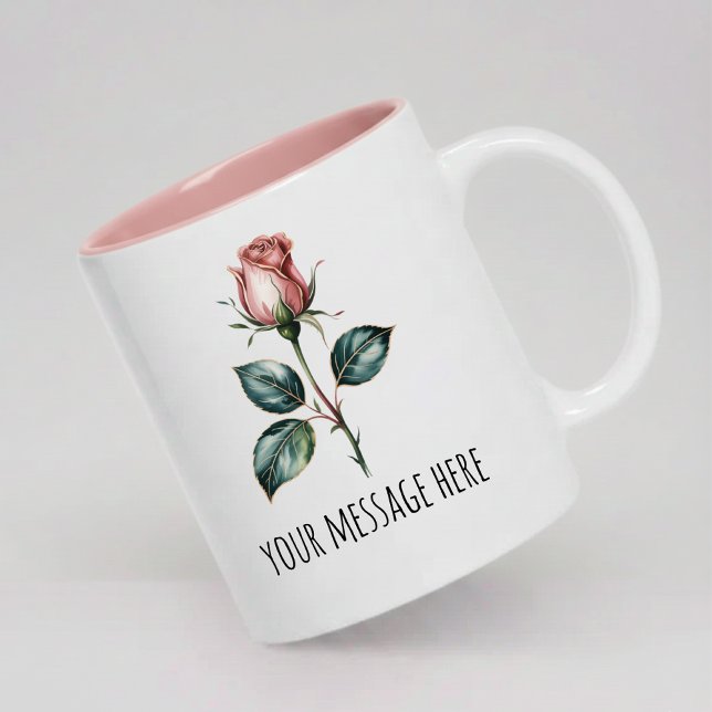 Café Em Dois Tons Caneca de Presente com Mensagem Personalizada Rosa (Pink Rose Botanical Mug Valentine’s Gift for Her, Personalized Floral Mug Bridesmaid Thank You Gift)