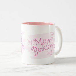 Café Em Dois Tons Caneca de presente 'Merci Beaucoup' Rosa Bonito