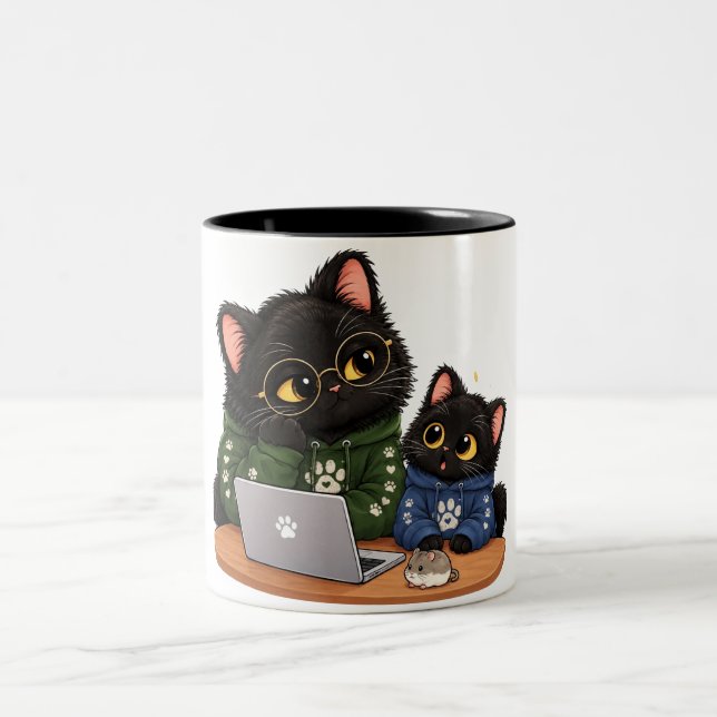 Café Em Dois Tons Caneca de Presente para Programador de Gato Preto  (Centro)