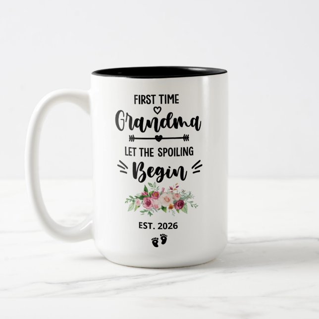 Café Em Dois Tons Caneca de Primeira Vez Avó Personalizada com Ano E (Esquerda)