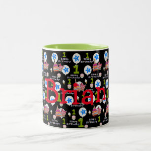 Café Em Dois Tons Caneca de Primeiro Aniversário Feliz Balões #1