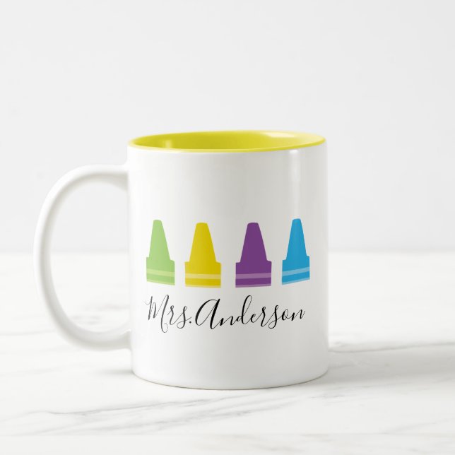 Café Em Dois Tons Caneca de Professora Personalizada Crayon, Caneca  (Esquerda)