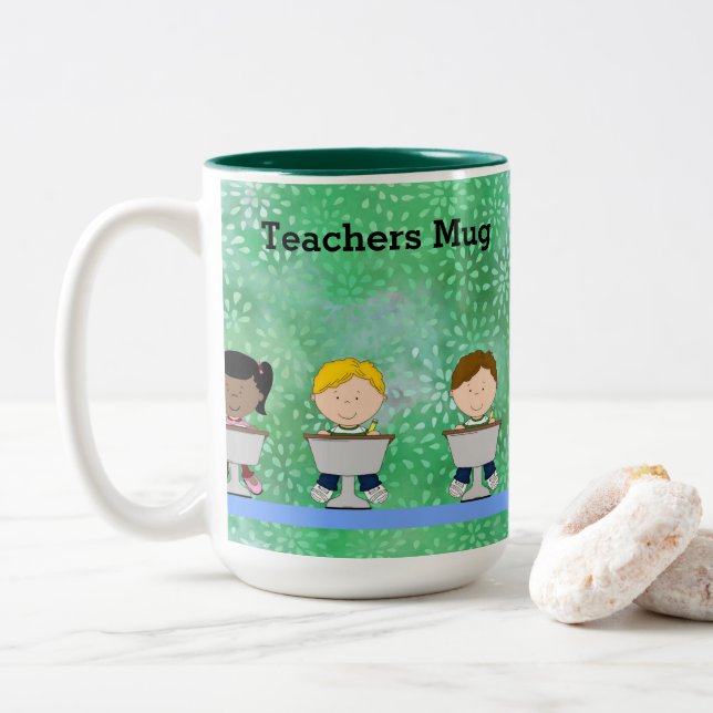 Café Em Dois Tons Caneca de Professores com Jovens Alunos (Com Donut)