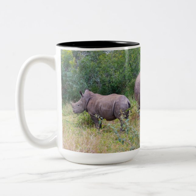 Café Em Dois Tons Caneca de rinoceronte branco mãe e bebê (Esquerda)