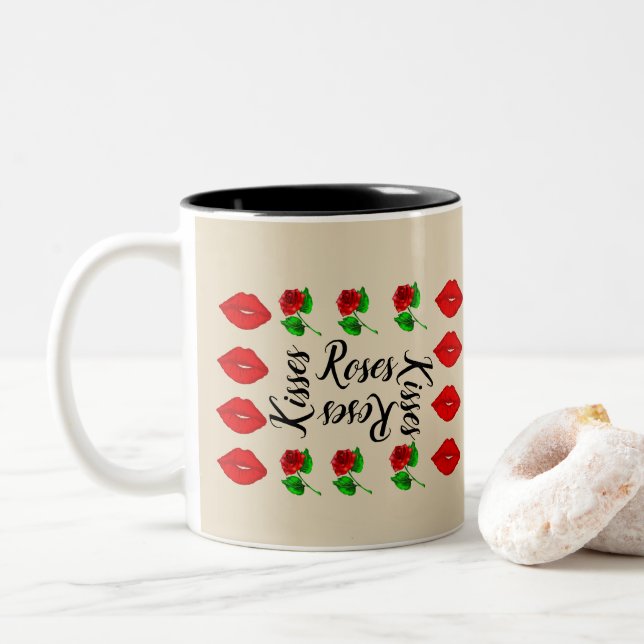 Café Em Dois Tons caneca de rosas e beijos (Com Donut)