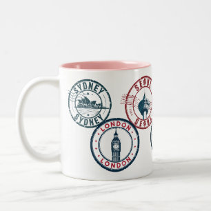 Café Em Dois Tons Caneca de Selo de Passaporte de Cidade Mundial – P