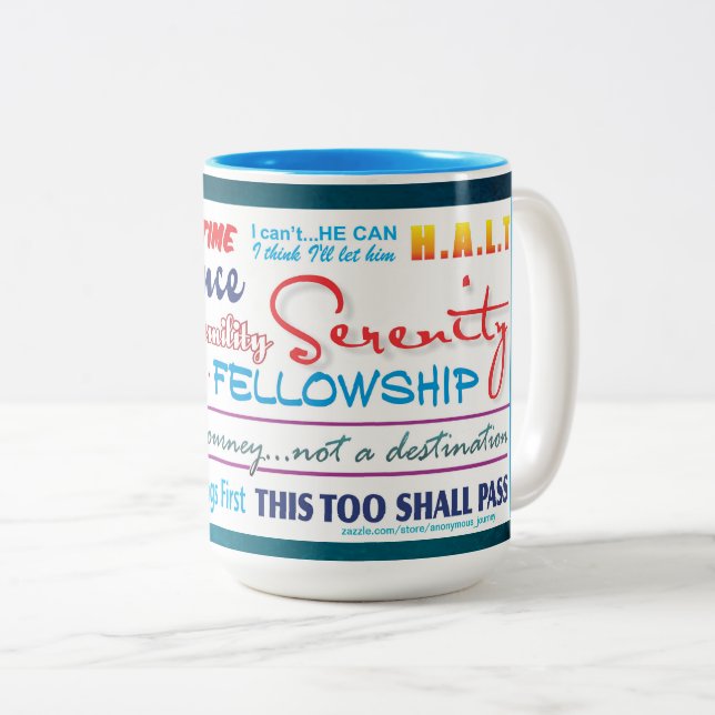 Café Em Dois Tons caneca de slogans de recuperação de 12 passos 25z3 (Frente Esquerda)