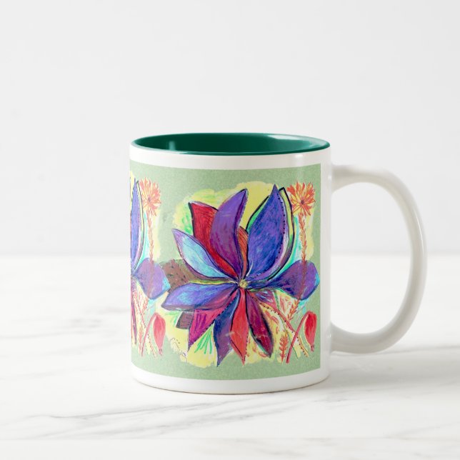 Café Em Dois Tons Caneca de Starflower no fundo verde (Direita)