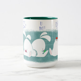Café Em Dois Tons Caneca de Texting dos coelhos (cerceta)