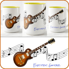 Café Em Dois Tons CANECA - Design de Guitarra Elétrica - Vários Esti