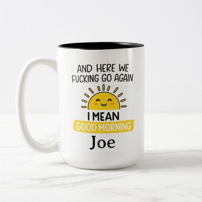 Café Em Dois Tons Caneca Divertida de Bom Dia Personalizada, Caneca  (Esquerda)