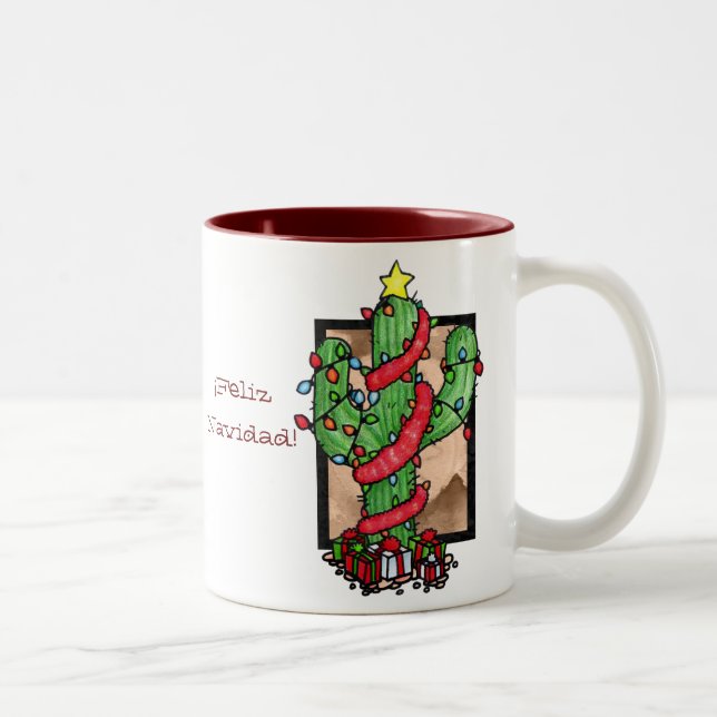 Café Em Dois Tons Caneca do cacto de Natal (Direita)